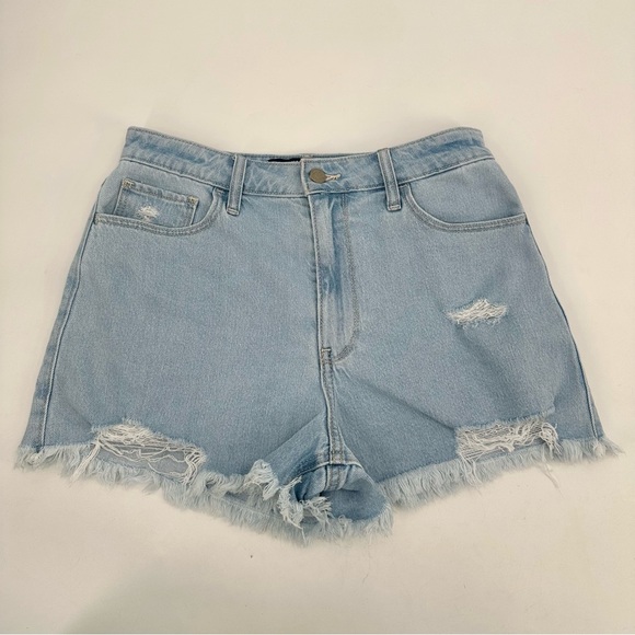 HOLLISTER Ultra High Rise Mom Short Sz 4 27W Light Blue Distressed Stretch Jean - Picture 1 of 10